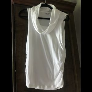 White sleeveless cowlneck top